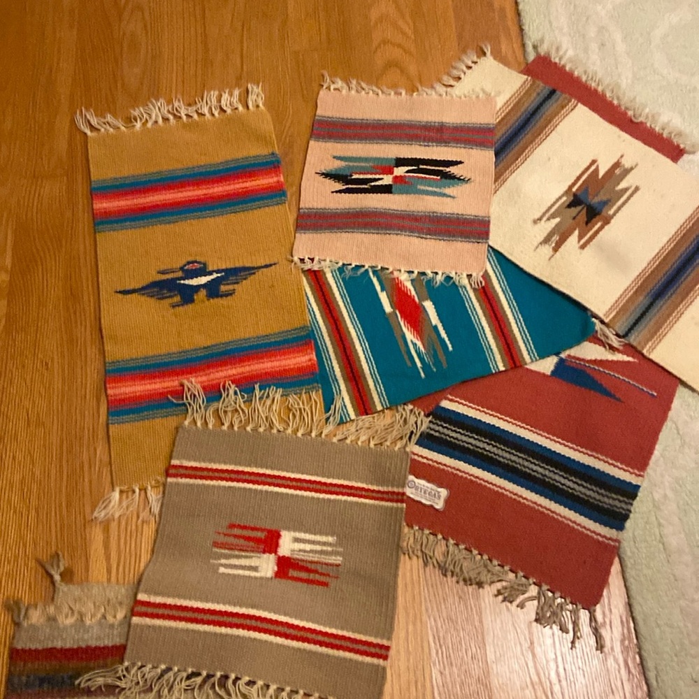Otegas weaving shop handwoven wool runners mats rugs placemats Vintage
